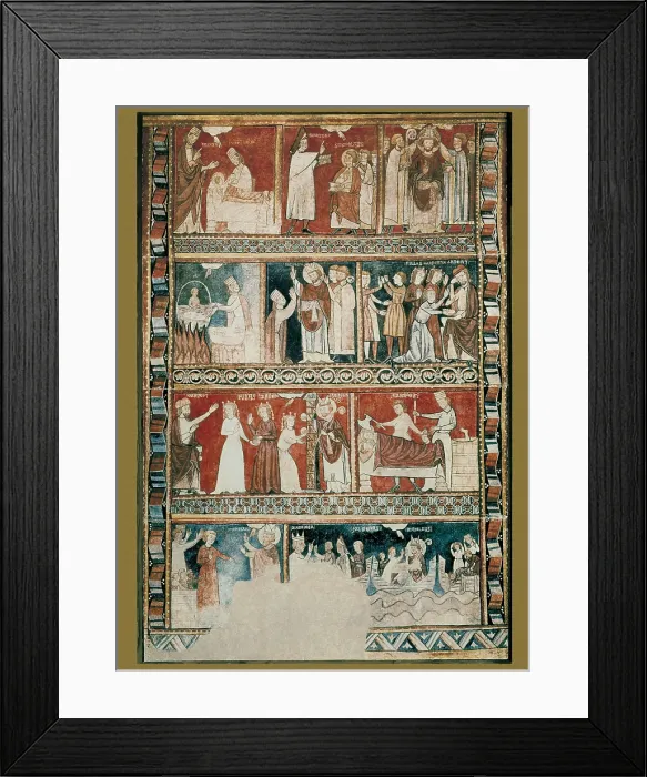 Framed Print : Life and legend of Saint Nicholas. end 13th c. It was situated on the north wall. Romanesque art. Fresco. SPAIN. Barcelona. National Art Museum of Catalonia. Proc: SPAIN. Bierge Framed Print : Life and legend of Saint Nicholas. end 13th c. It was situated on the north wall. Romanesque art. Fresco. SPAIN. Barcelona. National Art Museum of Catalonia. Proc: SPAIN. Bierge