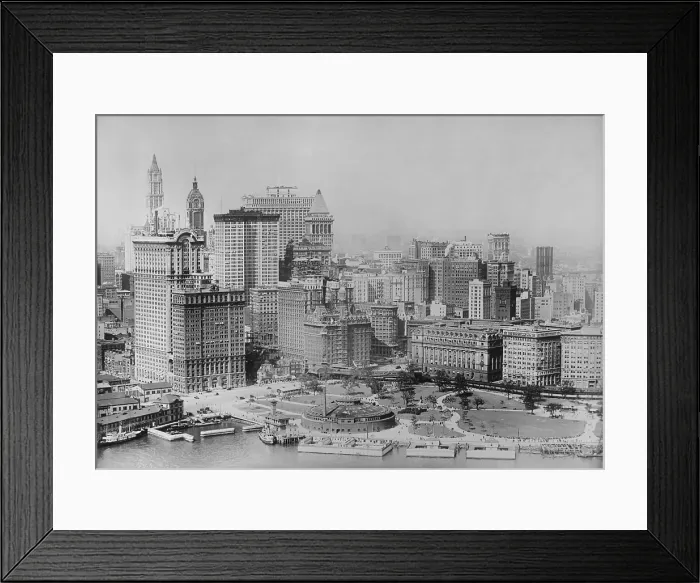 Framed Print : Battery Park and the Financial District in aerial photo taken from a U.S. Army plane, c. 1920