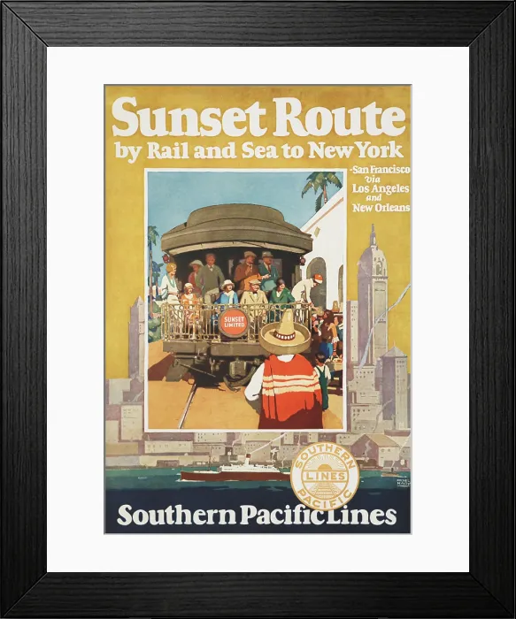Framed Print : Southern Pacific Lines poster for their Sunset Route by rail and sea to New York, 1930 (BSLOC_2016_10_198)