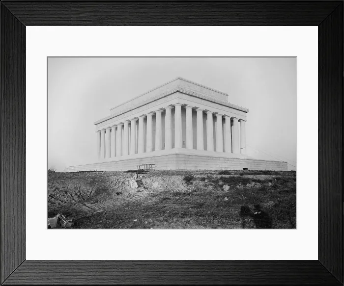 Framed Print : Lincoln Memorial, construction site, c. 1920. The monument's design is based on the Greek Doric Style was approved by Congress in 1913. (BSLOC_2016_10_191) Framed Print : Lincoln Memorial, construction site, c. 1920. The monument's design is based on the Greek Doric Style was approved by Congress in 1913. (BSLOC_2016_10_191)