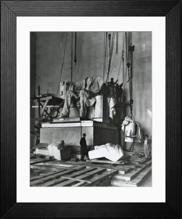 Framed Print : The installation of the statue by Abraham Lincoln in the Lincoln Memorial, Washington, D.C. 1920