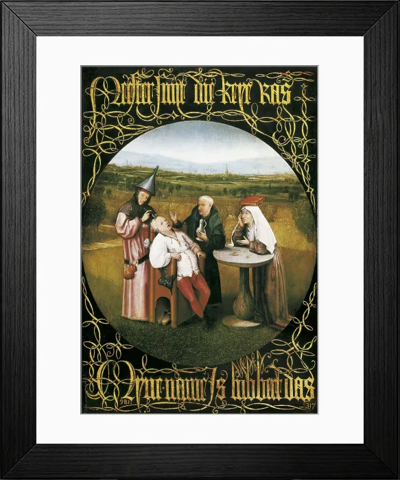 Framed Print : Bosch, Hieronymus Van Aeken, called (1450-1516). The Extraction of the Stone of Madness. 1475 - 1480. The cure of the folly. Flemish art. Oil on wood. SPAIN. Madrid. Prado Museum Framed Print : Bosch, Hieronymus Van Aeken, called (1450-1516). The Extraction of the Stone of Madness. 1475 - 1480. The cure of the folly. Flemish art. Oil on wood. SPAIN. Madrid. Prado Museum