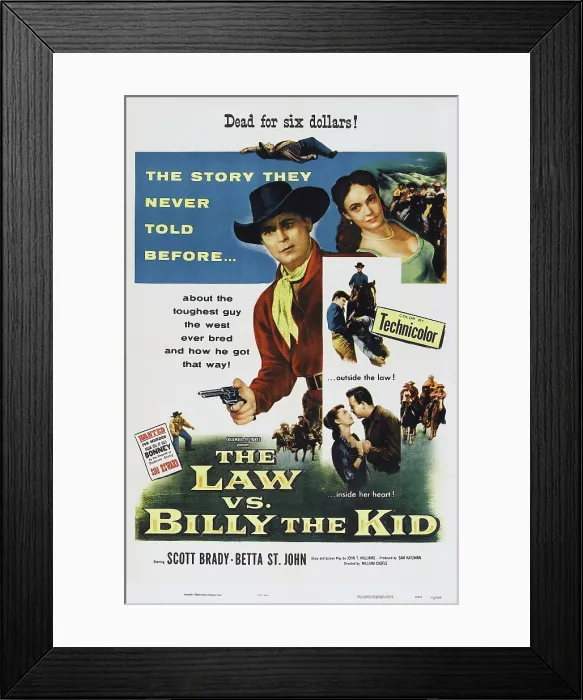 Framed Print : THE LAW VS. BILLY THE KID, US poster, top from left: Scott Brady, Betta St. John, 1954 Framed Print : THE LAW VS. BILLY THE KID, US poster, top from left: Scott Brady, Betta St. John, 1954