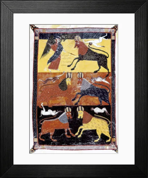 Framed Print : Beatus of Libana. 1047. Representation of the Locust Plague. Mozarabic art. ; Romanesque art. Miniature Painting. SPAIN. Madrid. National Library. Proc: SPAIN. Len Framed Print : Beatus of Libana. 1047. Representation of the Locust Plague. Mozarabic art. ; Romanesque art. Miniature Painting. SPAIN. Madrid. National Library. Proc: SPAIN. Len