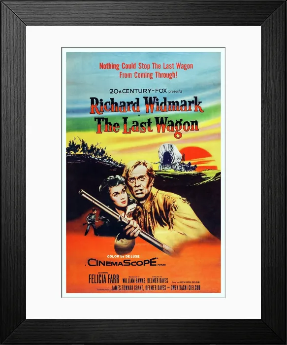 Framed Print : THE LAST WAGON, US poster art, from left: Felicia Farr, Richard Widmark, 1956, TM & Copyright 20th Century Fox Film Corp. All rights reserved / courtesy Everett Collection