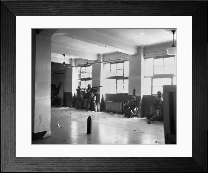 Framed Print : U.S. Marines in concrete building firing from alternate positions to present bobbing targets. Korean War, 1950-53. Exact date / location unknown. (BSLOC_2014_11_130) Framed Print : U.S. Marines in concrete building firing from alternate positions to present bobbing targets. Korean War, 1950-53. Exact date / location unknown. (BSLOC_2014_11_130)