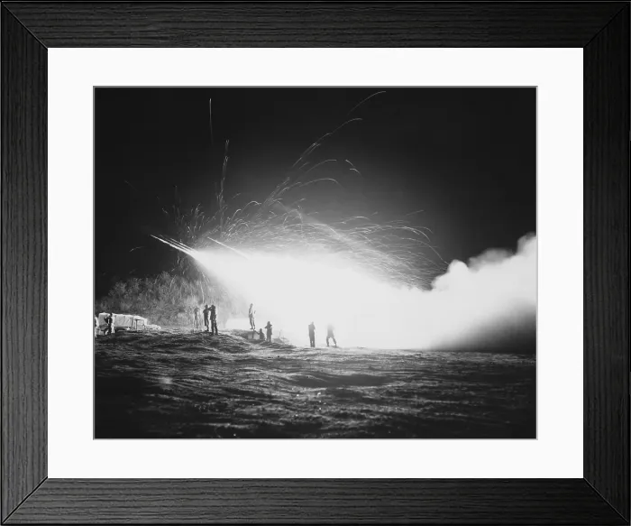 Framed Print : U.S. Marines firing during a night mission, on the front lines during the Korean War. April 15, 1953. (BSLOC_2014_11_125)