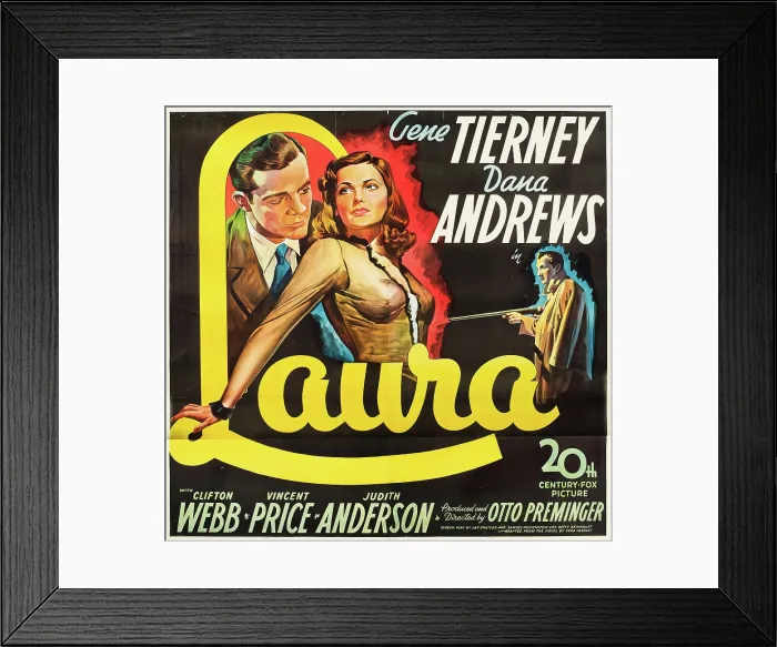 Framed Print : LAURA, l-r: Dana Andrews, Gene Tierney, 1944, TM and Copyright 20th Century Fox Film Corp. All rights reserved. / courtesy Everett Collection Framed Print : LAURA, l-r: Dana Andrews, Gene Tierney, 1944, TM and Copyright 20th Century Fox Film Corp. All rights reserved. / courtesy Everett Collection