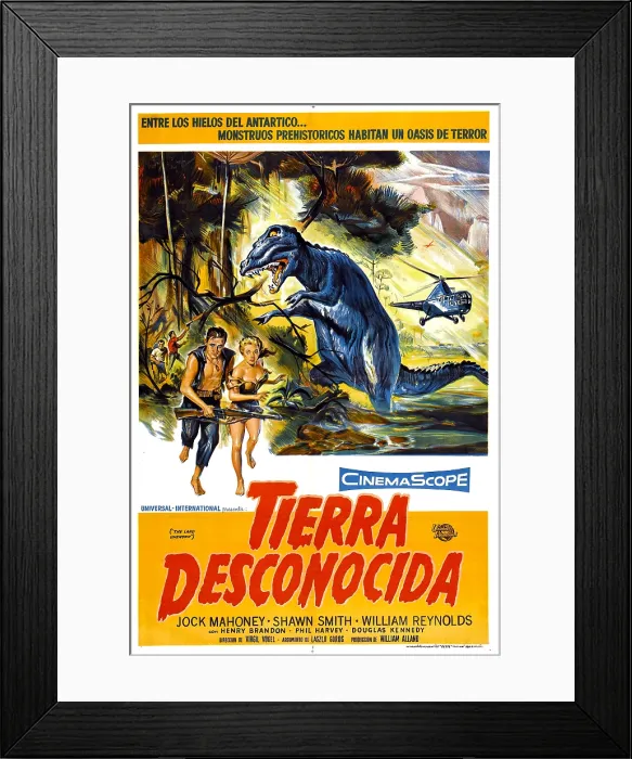 Framed Print : THE LAND UNKNOWN, (aka TIERRA DESCONOCIDA), foreground from left: Jock Mahoney, Shirley Patterson (billed as Shawn Smith), 1957