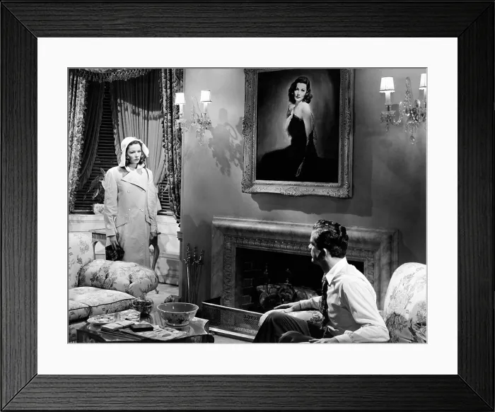 Framed Print : LAURA, from left: Gene Tierney (and in painting), Dana Andrews, 1944, TM & Copyright 20th Century Fox Film Corp. / courtesy Everett Collection