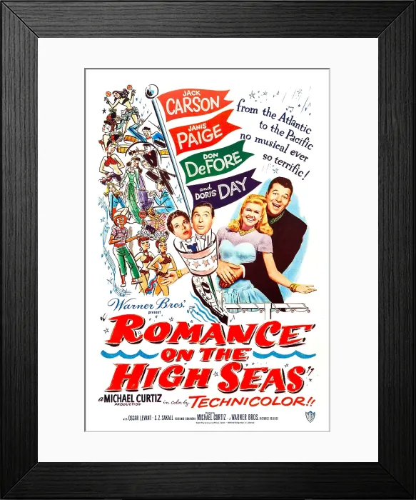 Framed Print : ROMANCE ON THE HIGH SEAS, US poster, center from left: Janis Paige, Don DeFore, Doris Day, Jack Carson, 1948