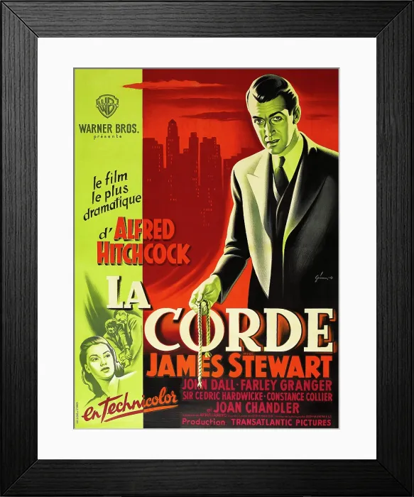 Framed Print : ROPE, (aka LA CORDE), French poster, James Stewart, Joan Chandler (bottom right), 1948