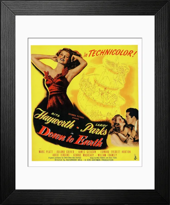 Framed Print : DOWN TO EARTH, US poster, from left: Rita Hayworth (twice), Larry Parks, 1947