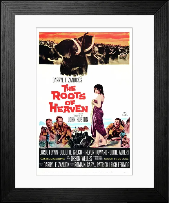 Framed Print : THE ROOTS OF HEAVEN, US poster, from left: Eddie Albert, Trevor Howard, Juliette Greco, Errol Flynn, 1958, TM & Copyright 20th Century Fox Film Corp. / courtesy Everett Collection