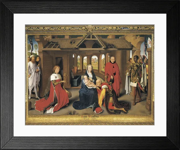 Framed Print : MEMLING, Hans (1433-1494). Triptych of the Adoration. The Adoration of the Magi. c. 1470. Central panel. Left panel (95 x 145 cm.)