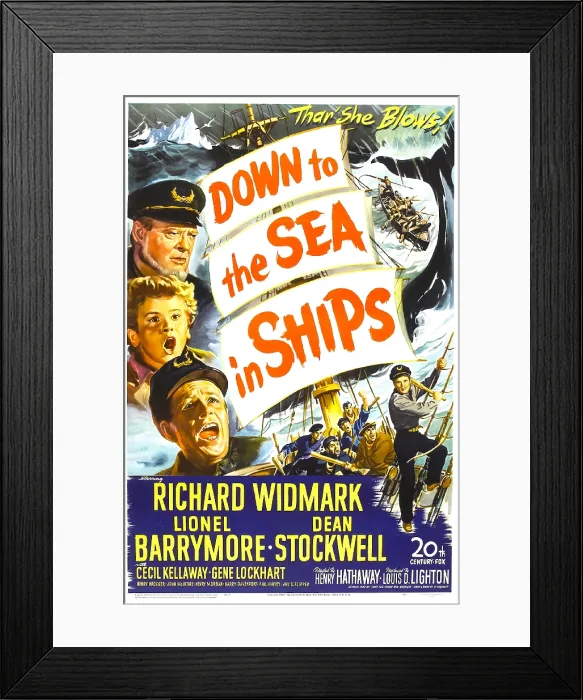 Framed Print : DOWN TO THE SEA IN SHIPS, US poster, left from top: Lionel Barrymore, Dean St ockwell, Richard Widmark, 1949