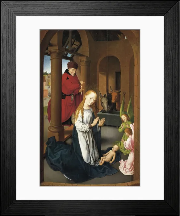 Framed Print : MEMLING, Hans (1433-1494). Triptych of the Adoration. Nativity. c. 1470. Left panel. International gothic. Tempera on wood. SPAIN. Madrid. Prado Museum