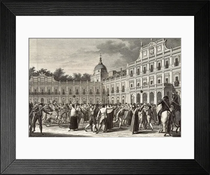 Framed Print : Spain (1808). The Mutiny of Aranjuez. Charles IV abdicates and gives the crown to his son Ferdinand (19th March 1808). Etching. SPAIN. Madrid. National Library