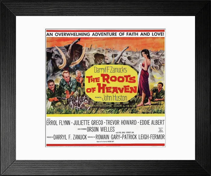 Framed Print : THE ROOTS OF HEAVEN, US poster art, from left: Errol Flynn, Trevor Howard, Eddie Albert, Juliette Greco, Errol Flynn, 1958. TM & Copyright 20th Century Fox Film Corp