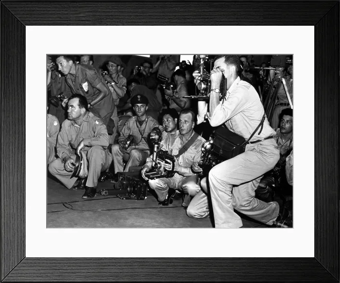 Framed Print : U.N. correspondents and photographers at the armistice building, Panmunjom, Korea. July 23, 1953. Korean War, 1950-53. (BSLOC_2014_11_264) Framed Print : U.N. correspondents and photographers at the armistice building, Panmunjom, Korea. July 23, 1953. Korean War, 1950-53. (BSLOC_2014_11_264)