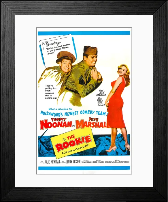 Framed Print : THE ROOKIE, US poster, from left: Tommy Noonan, Peter Marshall, Julie Newmar, 1959, TM & Copyright 20th Century Fox Film Corp. All rights reserved / courtesy Everett Collection