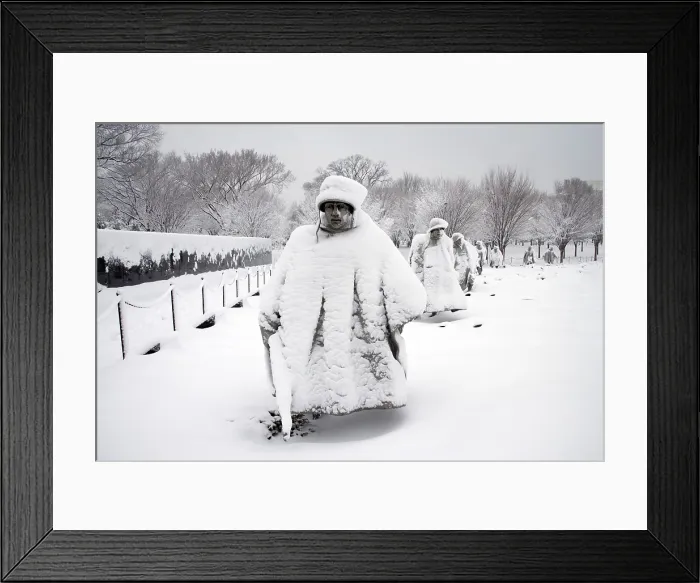 Framed Print : Korean War Veterans Memorial, Washington, D.C. The main element of the memorial is the stainless-steel sculptures of heavily dressed soldiers troopers on patrol