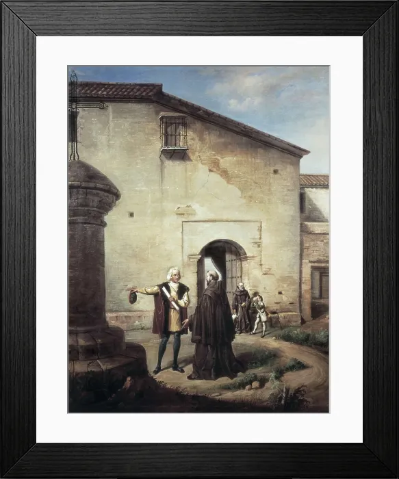Framed Print : Columbus arrives to the Monastery of La Rbida with his son Diego in 1485. Oil on canvas. SPAIN. Palos de la Frontera. La Rbida Monastery.. AISA / Everett Collection**US SALES ONLY**