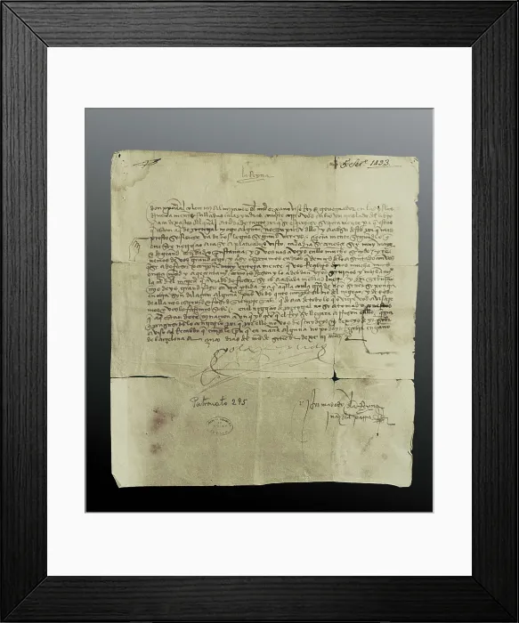 Framed Print : Spain (1493). Letter of the queen Isabel I to Christopher Columbus (5th September 1493). SPAIN. Sevilla. General Archives of the Indies. AISA / Everett Collection**US SALES ONLY** Framed Print : Spain (1493). Letter of the queen Isabel I to Christopher Columbus (5th September 1493). SPAIN. Sevilla. General Archives of the Indies. AISA / Everett Collection**US SALES ONLY**