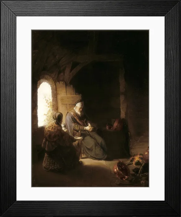 Framed Print : REMBRANDT, Harmenszoon van Rijn, called (1606-1669). Anna and the Blind Tobit. ca. 1630. Flemish art. Oil on canvas. UNITED KINGDOM. London. National Gallery