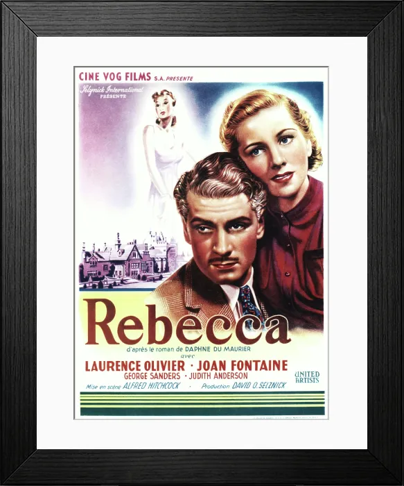 Framed Print : REBECCA, from left: Laurence Olivier, Joan Fontaine on Belgian poster art, 1940