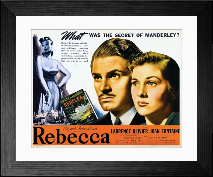 Framed Print : REBECCA, from left: Laurence Olivier, Joan Fontaine, 1940
