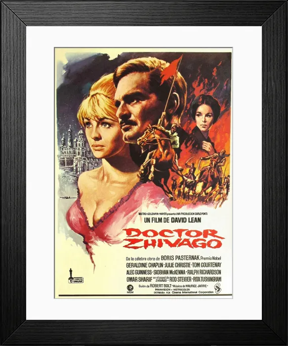 Framed Print : DOCTOR ZHIVAGO, l-r: Julie Christie, Omar Sharif, Geraldine Chaplin on Spanish poster art, 1965