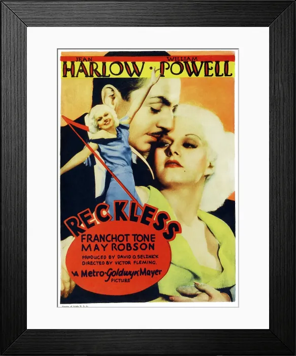 Framed Print : RECKLESS, left and far right: Jean Harlow, center: William Powell on midget window card, 1935 Framed Print : RECKLESS, left and far right: Jean Harlow, center: William Powell on midget window card, 1935