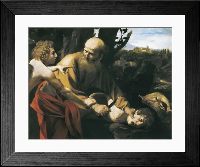 Framed Print : CARAVAGGIO, Michelangelo Merisi da (1573-1610). Sacrifice of Isaac (Sacrificio di Isacco). ca. 1603. This work was probably sold to Maffeo Barberini in 1603. Baroque art