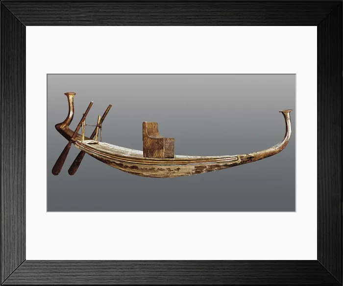 Framed Print : Symbolic ship for the Reappearance of the Pharaoh. 1323 BC. Tutankhamun's Treasure. Funerary ship. Egyptian art. New Kingdom. Furniture. EGYPT. Cairo. Egyptian Museum