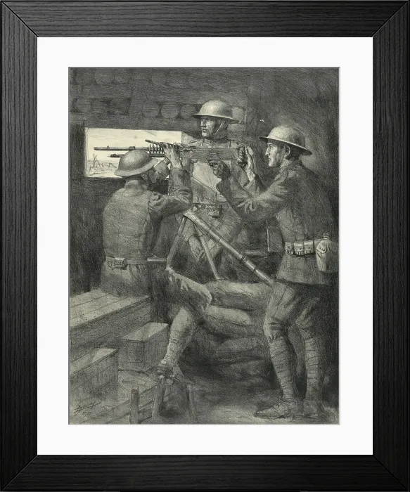 Framed Print : World War 1: Battle of Verdun. A U.S. machine gun emplacement in the Verdun trenches. 1927 lithograph by Lucian Jonas. (BSLOC_2013_1_111) Framed Print : World War 1: Battle of Verdun. A U.S. machine gun emplacement in the Verdun trenches. 1927 lithograph by Lucian Jonas. (BSLOC_2013_1_111)