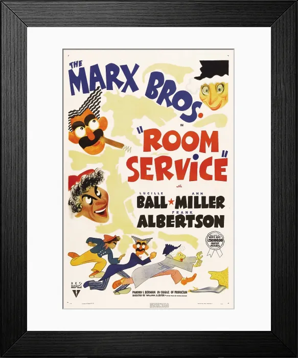 Framed Print : ROOM SERVICE, The Marx Brothers-left from top: Groucho Marx, Chico Marx, top right: Harpo Marx, bottom from left: Chico Marx, Groucho Marx, Harpo Marx, 1938