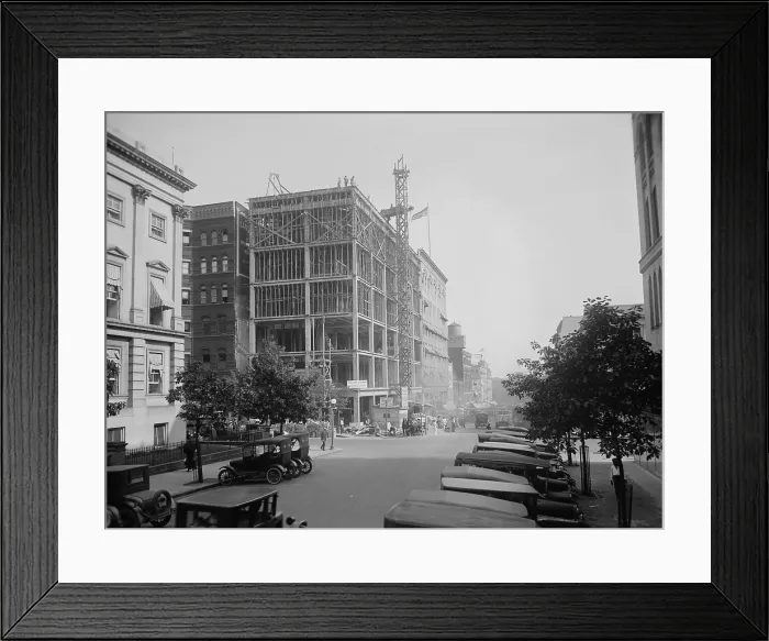 Framed Print : Lansburgh Brothers department store building under construction c. 1915