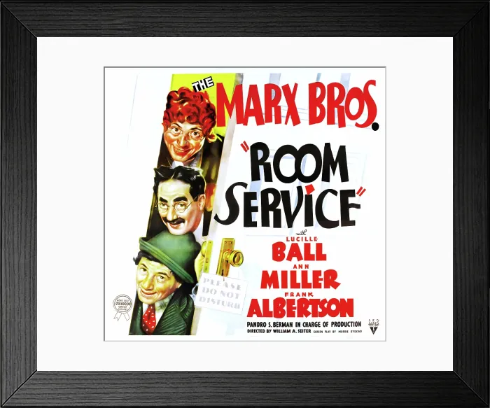 Framed Print : ROOM SERVICE, The Marx Brothers from top: Harpo Marx, Groucho Marx, Chico Marx on poster art, 1938 Framed Print : ROOM SERVICE, The Marx Brothers from top: Harpo Marx, Groucho Marx, Chico Marx on poster art, 1938