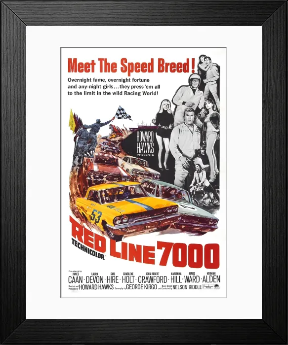 Framed Print : RED LINE 7000, James Caan (front), Mariana Hill (hand on hip), Skip Ward (helmet), John Robert Crawford (arm around waist), 1965
