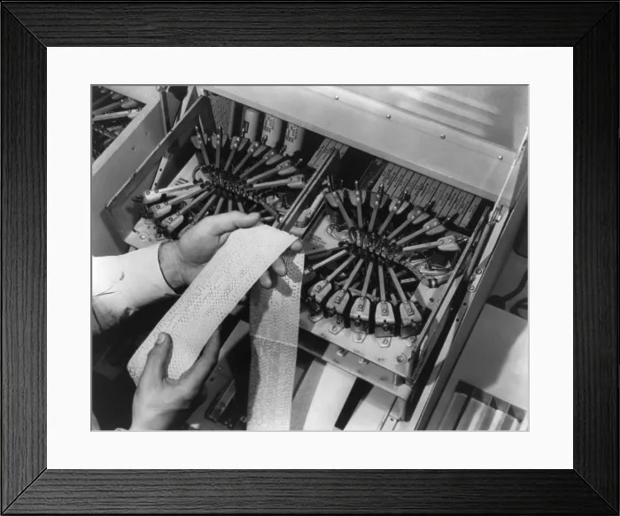 Framed Print : Tape-punching equipment for the automatic message accounting system at Bell Telephone laboratories. 1949. - (BSLOC_2015_1_225) Framed Print : Tape-punching equipment for the automatic message accounting system at Bell Telephone laboratories. 1949. - (BSLOC_2015_1_225)