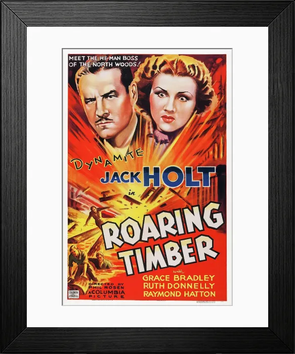 Framed Print : ROARING TIMBER, US poster art, from left: Jack Holt, Grace Bradley, 1937