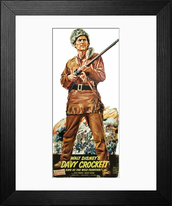 Framed Print : DAVY CROCKETT, KING OF THE WILD FRONTIER, Fess Parker on standee promotional poster, 1954