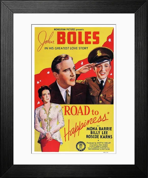 Framed Print : ROAD TO HAPPINESS, US poster art, from left: Mona Barrie, John Boles, Billy Lee, 1942