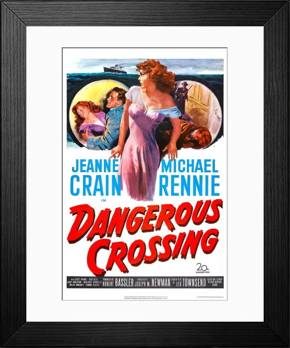 Framed Print : DANGEROUS CROSSING, US poster, Jeanne Crain (center), top from left: Jeanne Crain, Michael Rennie, 1953. TM and Copyright 20th Century Fox Film Corp