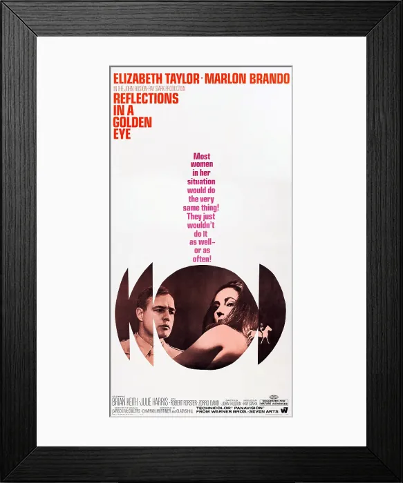 Framed Print : REFLECTIONS IN A GOLDEN EYE, US poster art, from left: Marlon Brando, Elizabeth Taylor, 1967