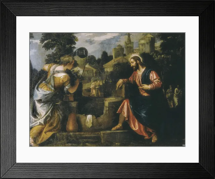 Framed Print : VERONESE, Paolo Caliari, called Paolo (1528-1588). Christ and the Samaritan woman at the well. 1580. Renaissance art. Cinquecento. Oil on canvas. SPAIN
