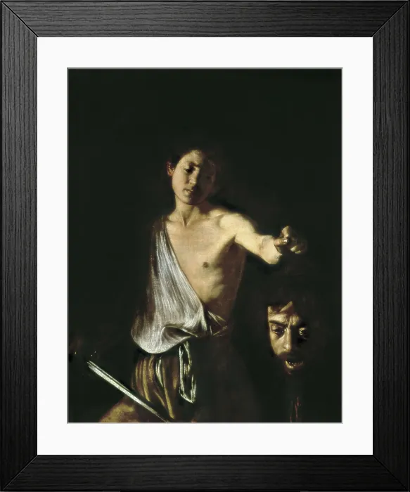 Framed Print : CARAVAGGIO, Michelangelo Merisi da (1573-1610). David with the Head of Goliath. 1609-1610. Baroque art. Oil on canvas. ITALY. Rome. Borghese Gallery & Museum Framed Print : CARAVAGGIO, Michelangelo Merisi da (1573-1610). David with the Head of Goliath. 1609-1610. Baroque art. Oil on canvas. ITALY. Rome. Borghese Gallery & Museum