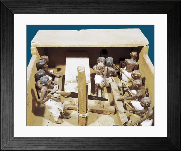 Framed Print : Funerary model of a carpentry workshop. 2040 -1991 BC. From the Tomb of Metekre. Middle Kingdom. Painted wood. Egyptian art. Middle Kingdom. Sculpture on wood. EGYPT. Cairo