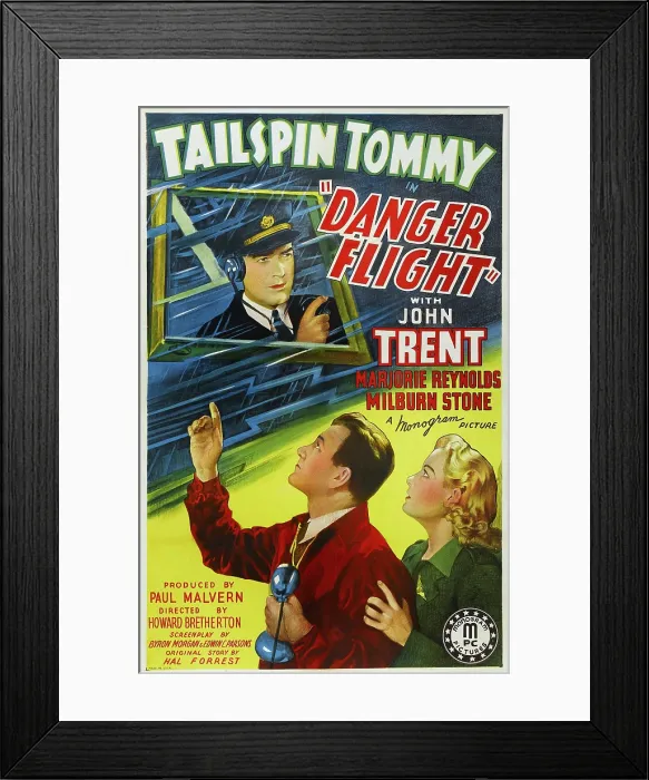 Framed Print : DANGER FLIGHT, US poster art, from left: John Trent (top), Milburn Stone, Marjorie Reynolds, 1939
